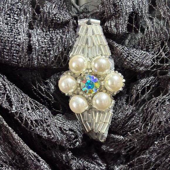 Wednesday Addams Gothic Prom Dress Black Lace 80s Vintage Nuance Ruched Size 11 - Picture 5 of 15